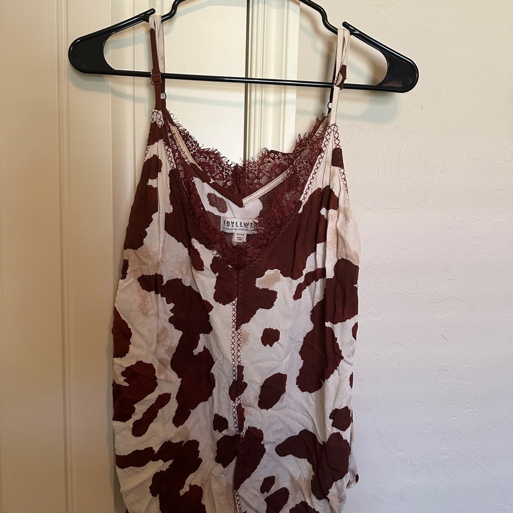 Idyllwind Women's Camisole with Brown and White Cow Print Pattern